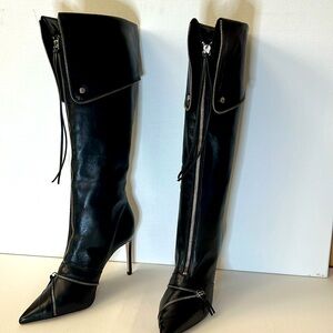 Schultz black leather boots with silver zipper embellishments!